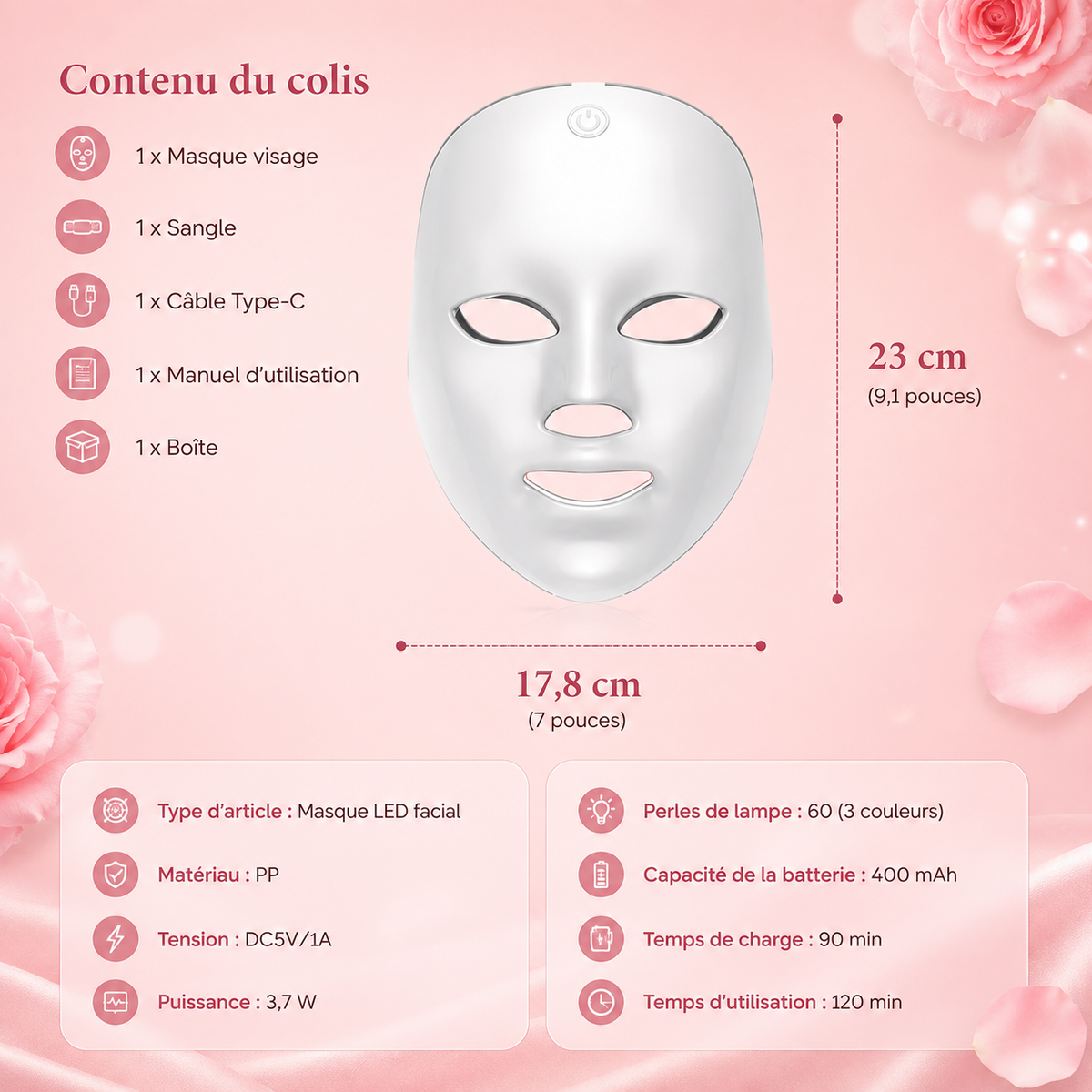 Masque visage LED