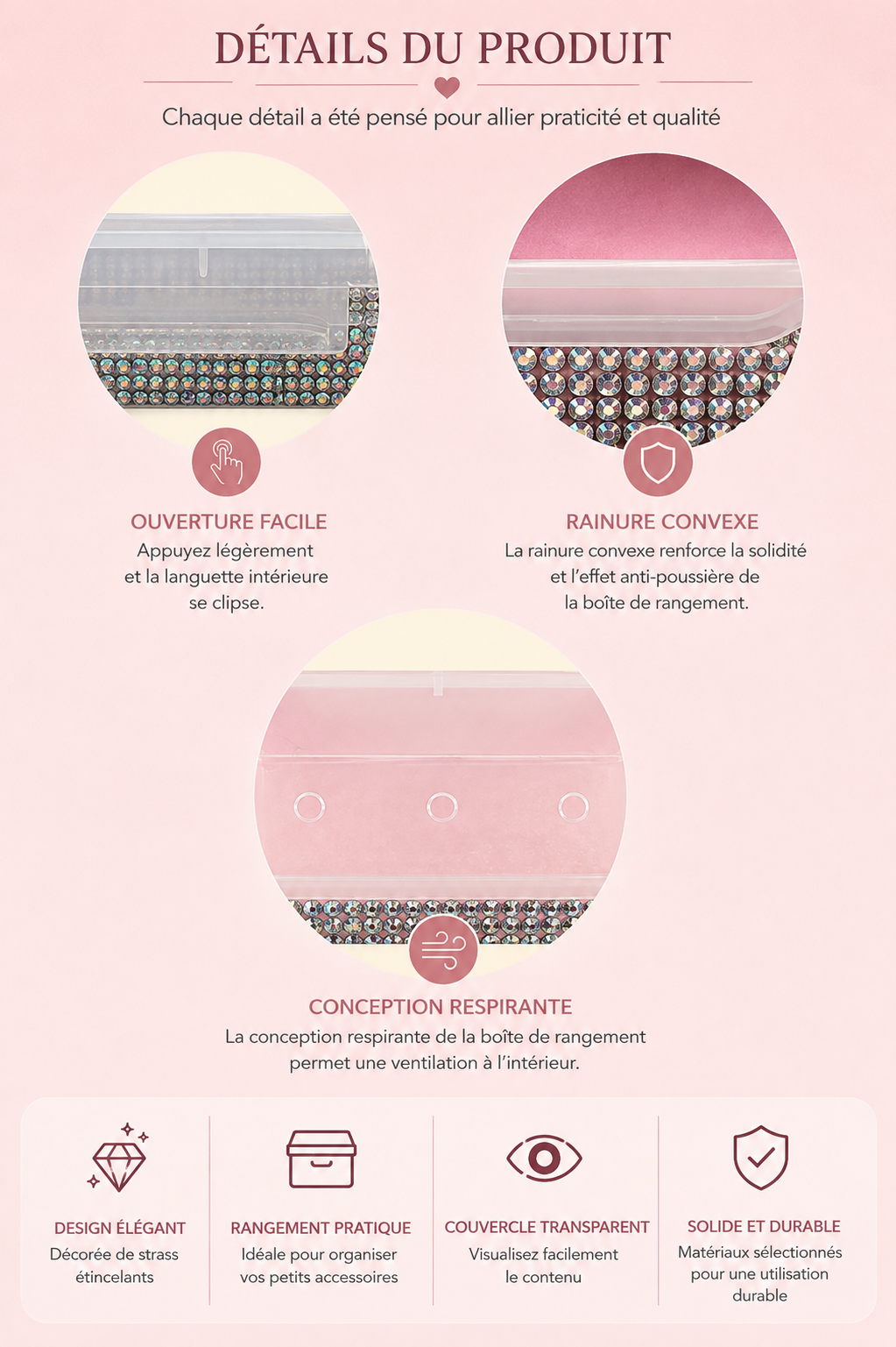 Boîte de rangement Nail Art à strass