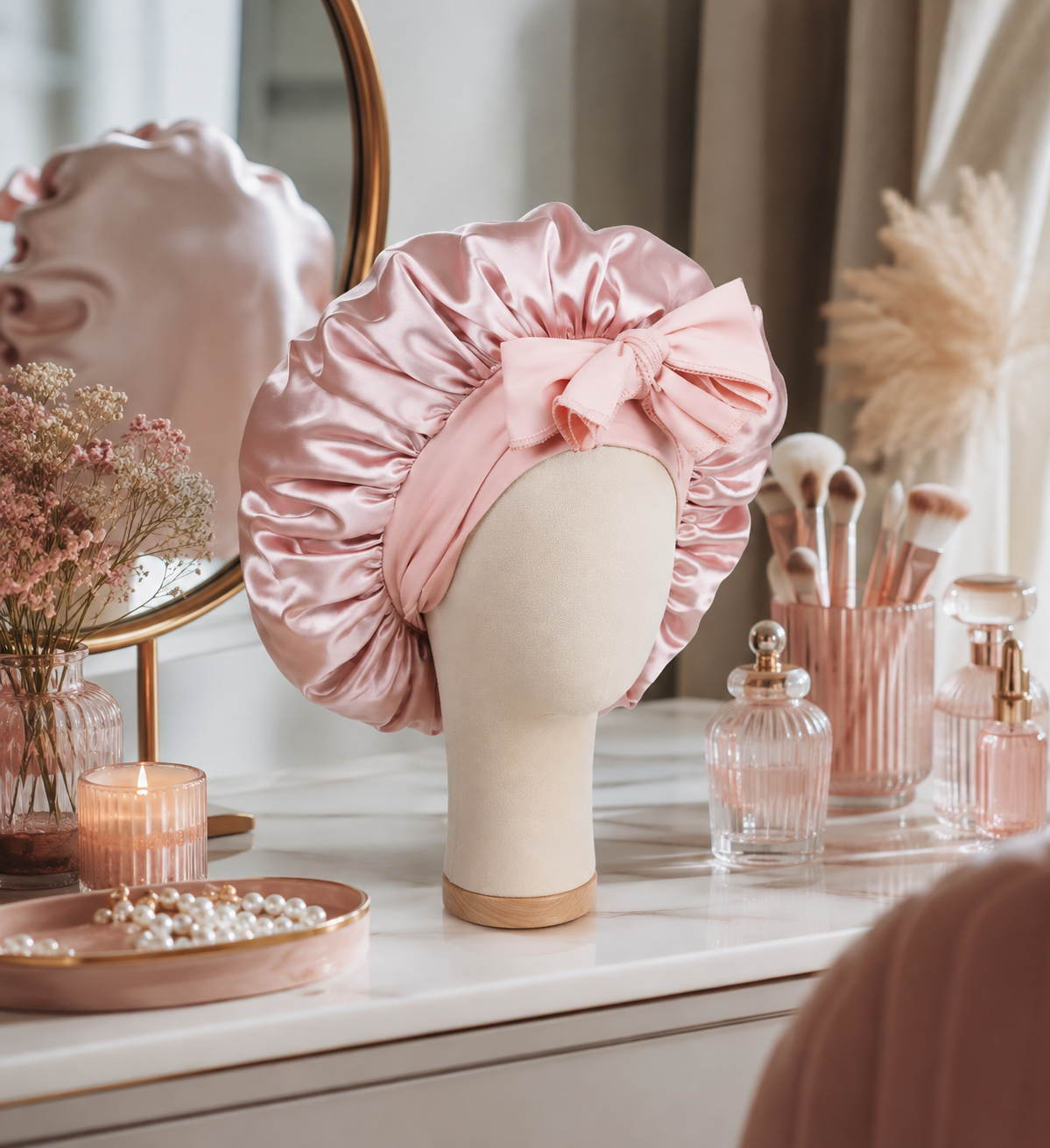 Bonnet de nuit en satin ajustable