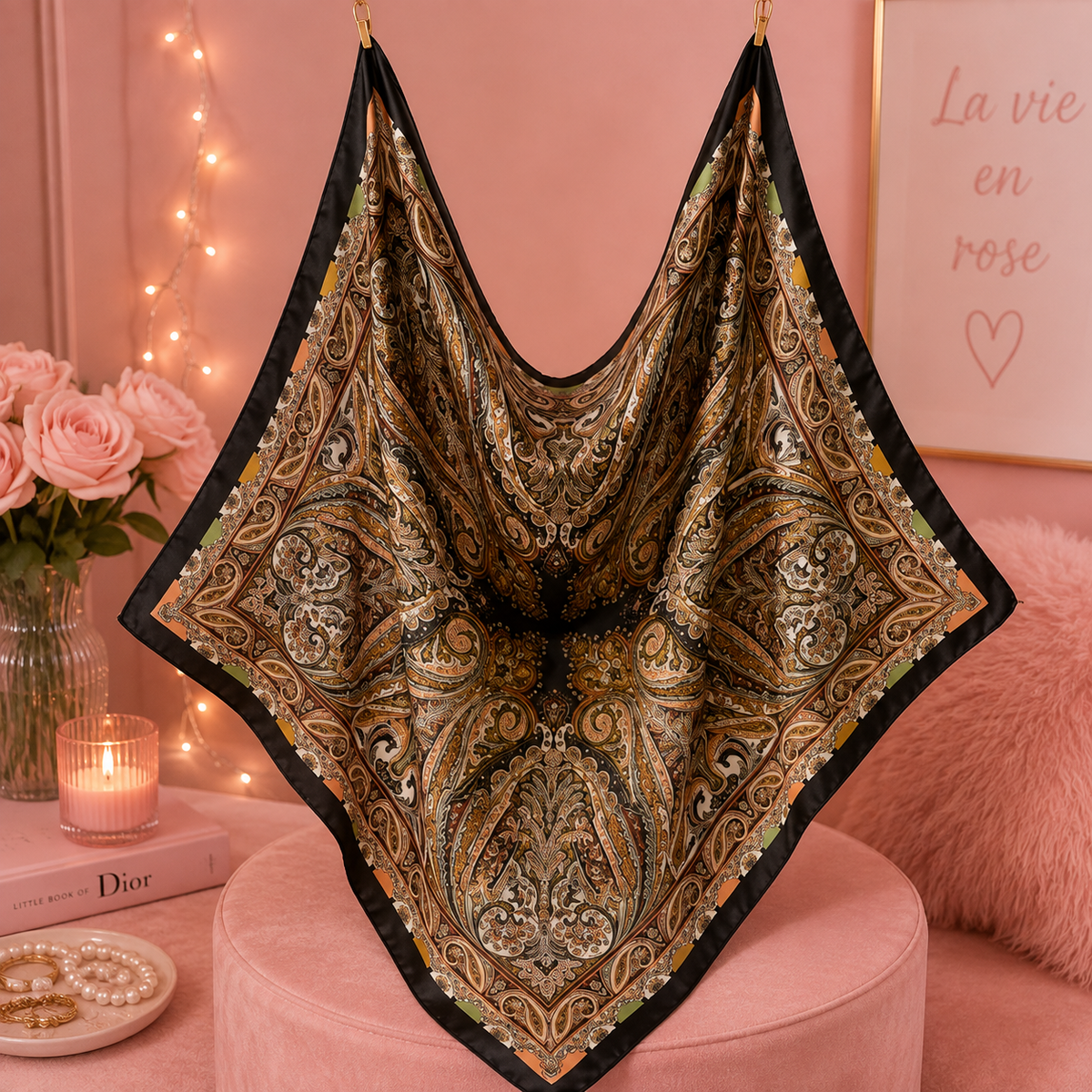 Foulard satiné à motif cachemire