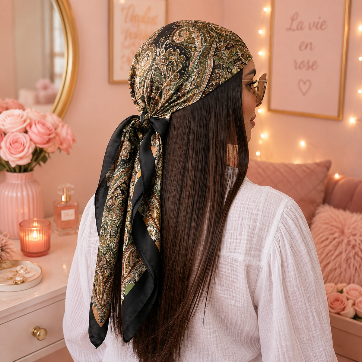 Foulard satiné à motif cachemire