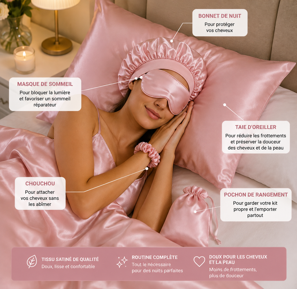 Kit sommeil en satin 5 pièces