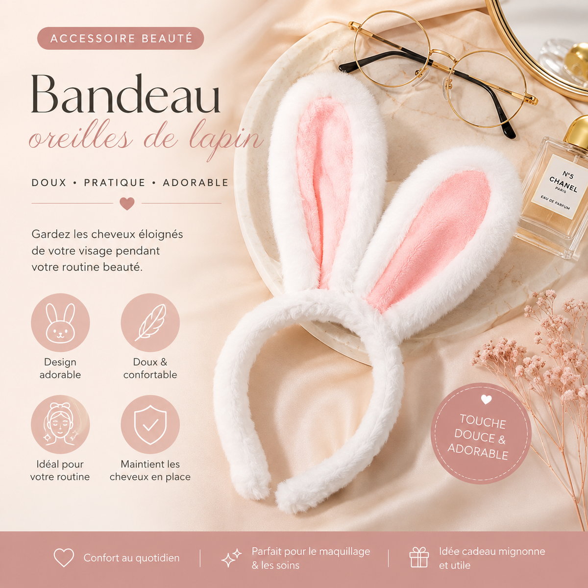 Bandeau oreilles de lapin en peluche