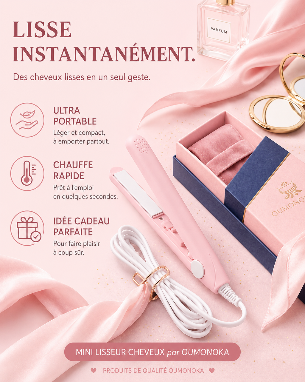 Lisseur cheveux céramique portatif