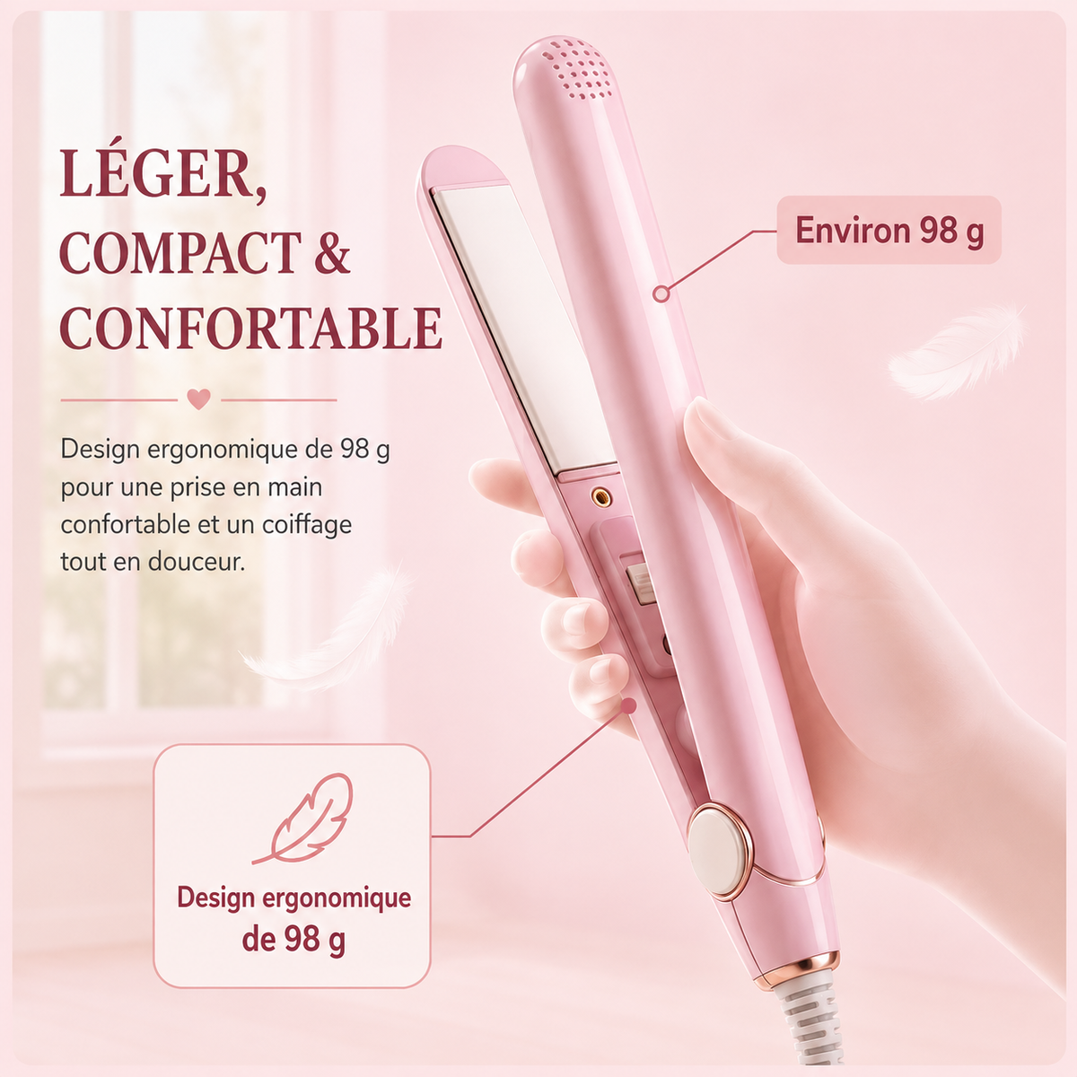 Lisseur cheveux céramique portatif
