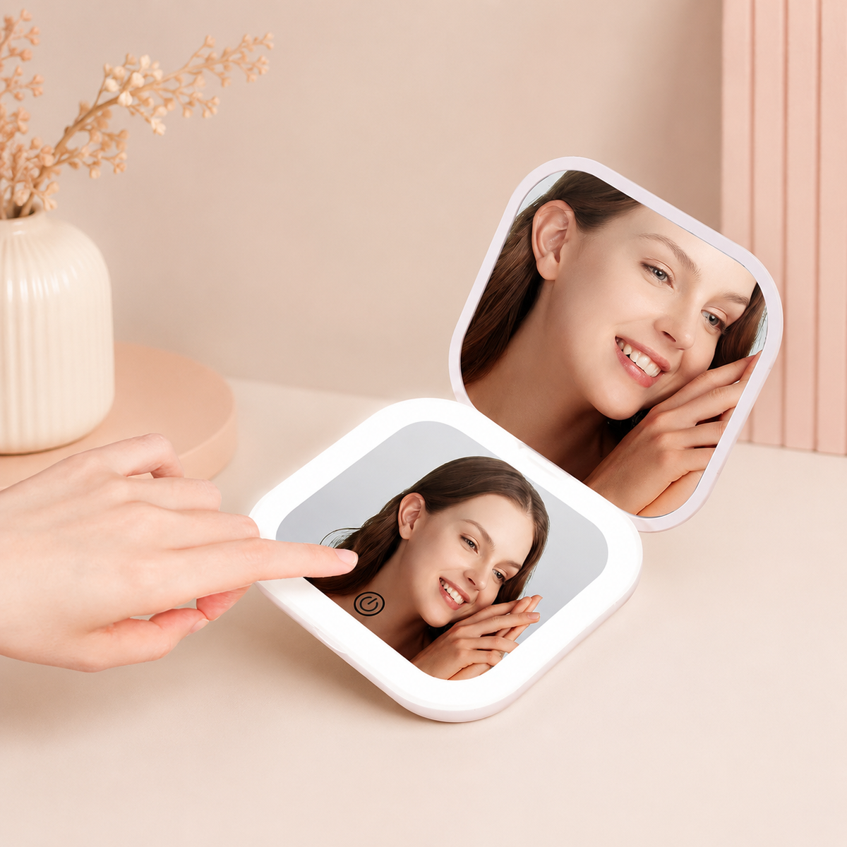 Miroir de maquillage LED pliable