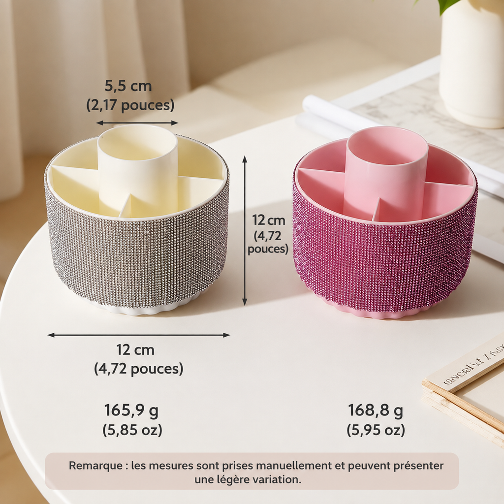 Organisateur beauté rotatif 360° à strass