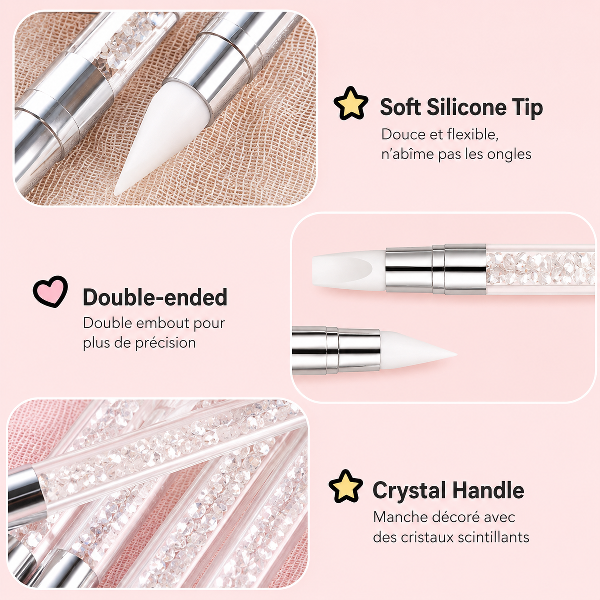 Stylo en silicone Nail Art – Double embout pour modelage & détails 3D