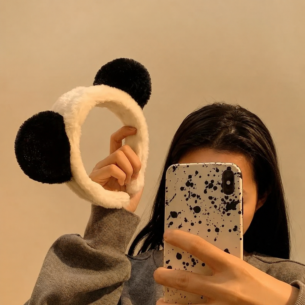 Bandeau peluche oreilles de panda