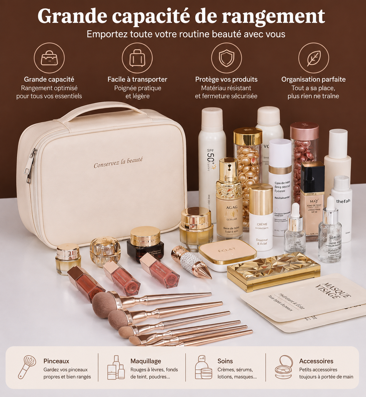 Trousse de maquillage compartimentée