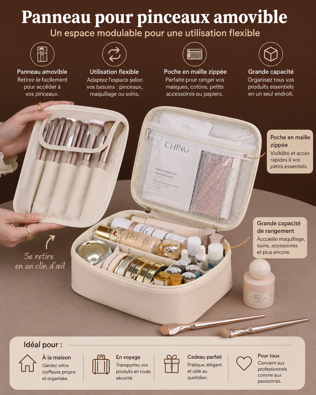 Trousse de maquillage compartimentée