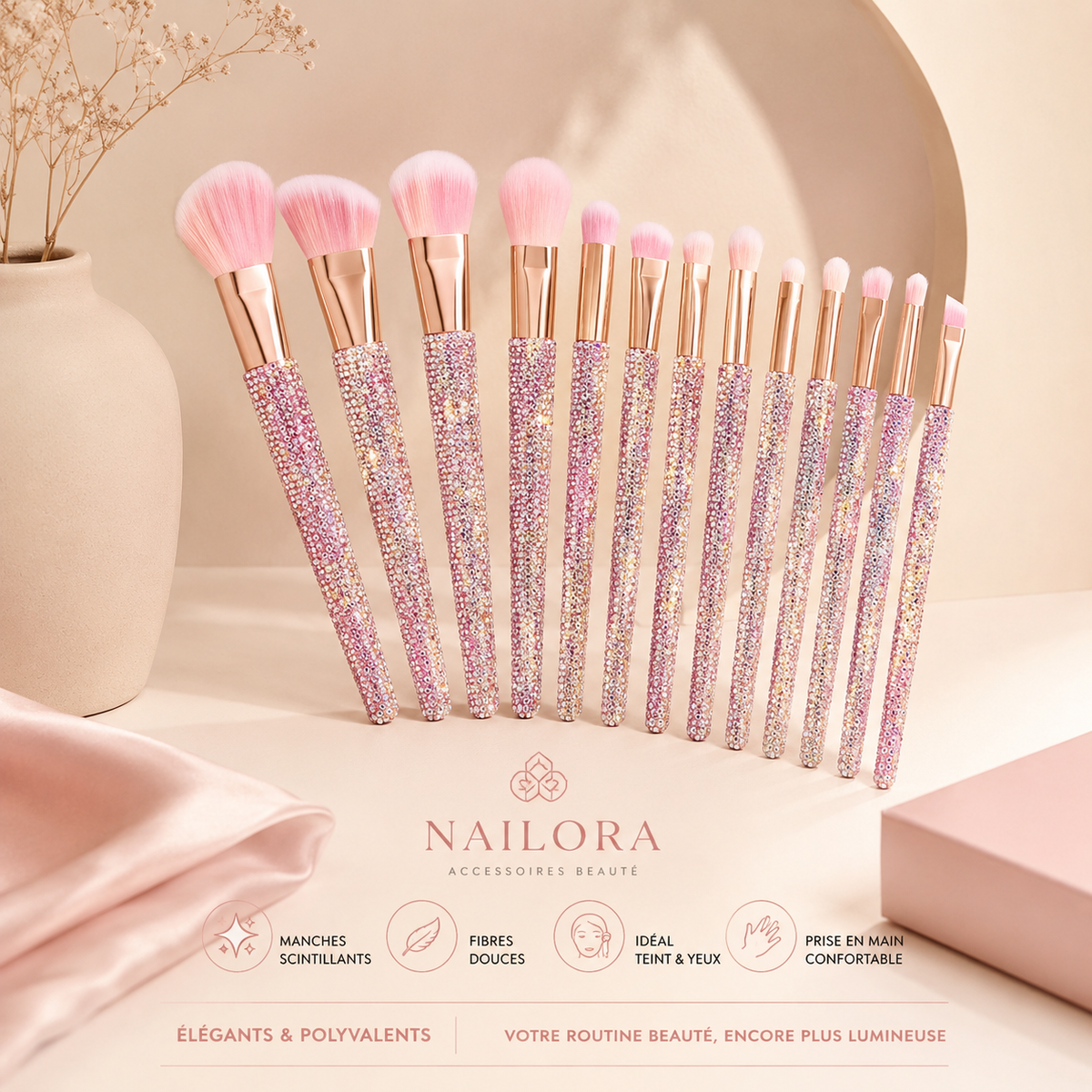 Set de 12 pinceaux maquillage à strass