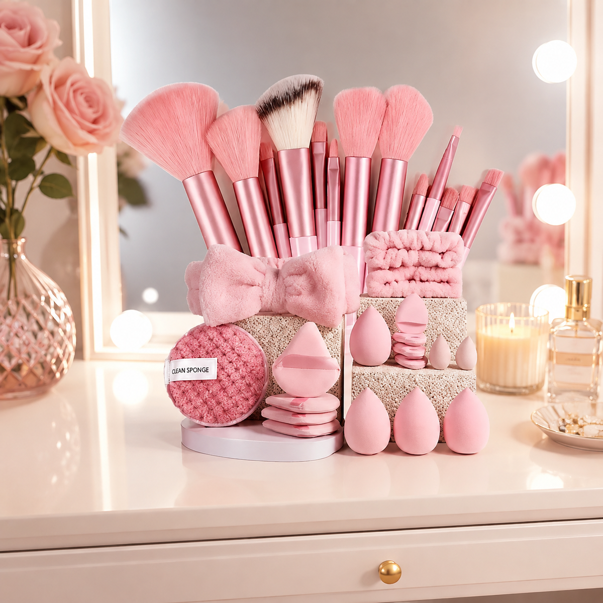 Kit pinceaux & éponges maquillage 33 pièces