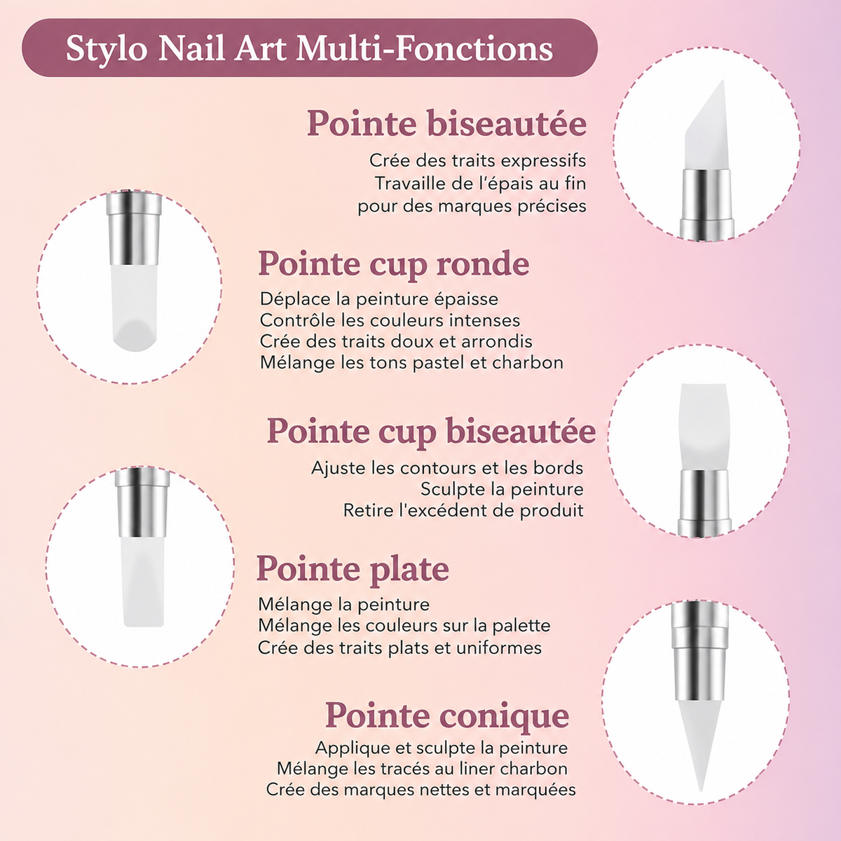 Stylo en silicone Nail Art – Double embout pour modelage & détails 3D