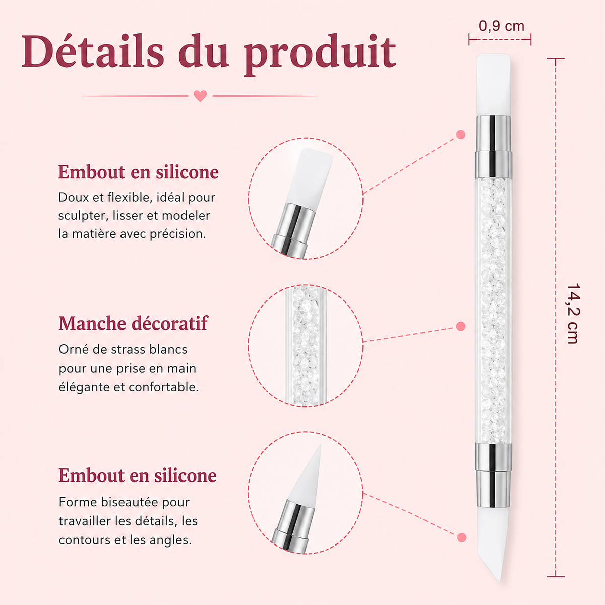 Stylo en silicone Nail Art – Double embout pour modelage & détails 3D