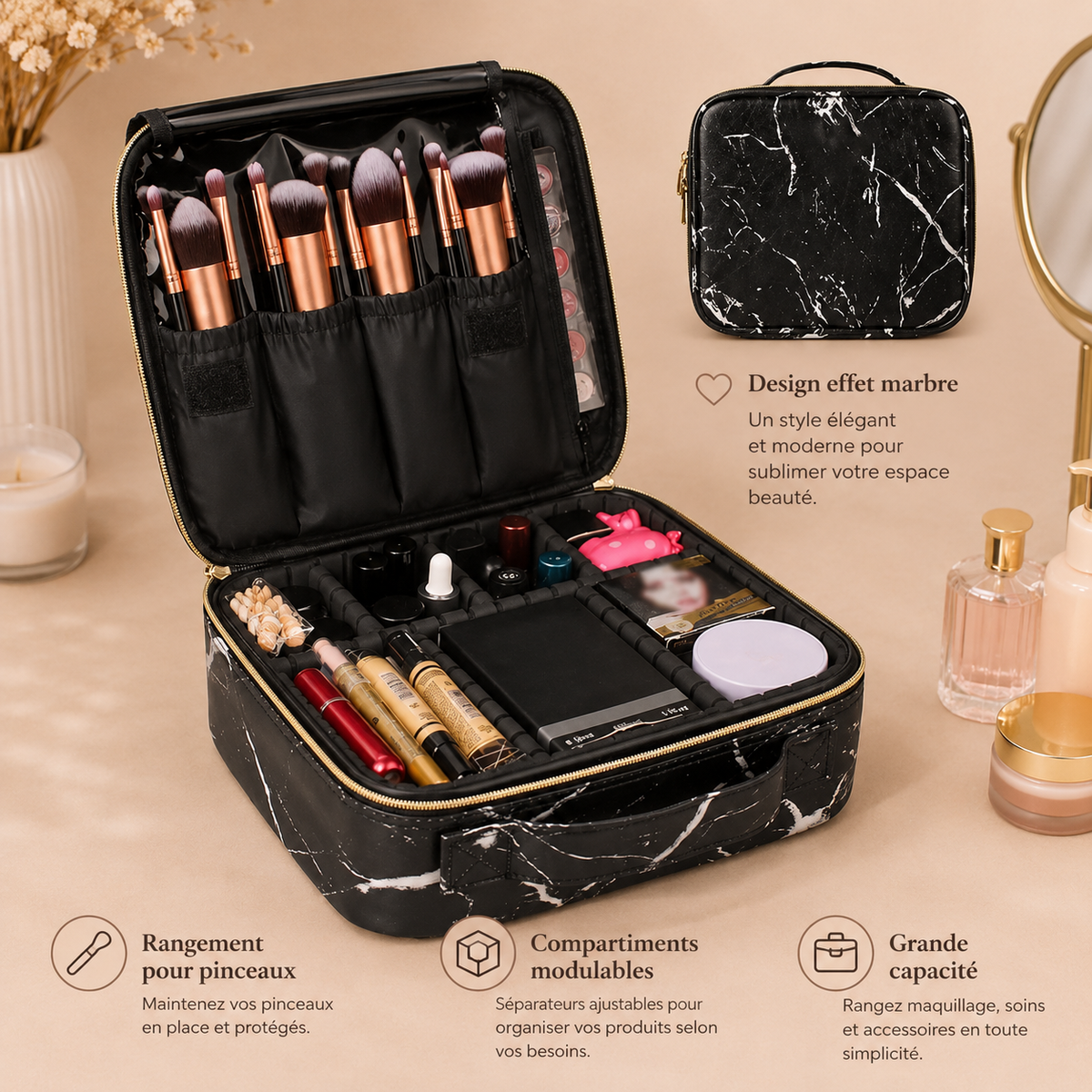Vanity de maquillage effet marbre